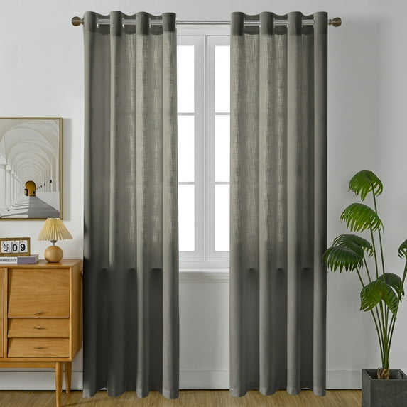 RISSIEN Linen Curtains 84 inch Length 2 Panels for Living Room 7ft Flax Linen Textured Thick Light Filtering Privacy Window Drapes Grommet Top for Bedroom Wrinkle Resistant Soft (52x84 Oyster Grey)