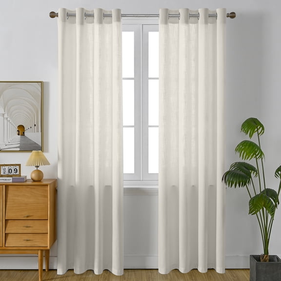RISSIEN Linen Curtains 96 inch Length 2 Panels for Living Room 8ft Flax Linen Textured Thick Light Filtering Privacy Window Drapes Grommet Top for Bedroom Wrinkle Resistant Soft (52x96 Nature)
