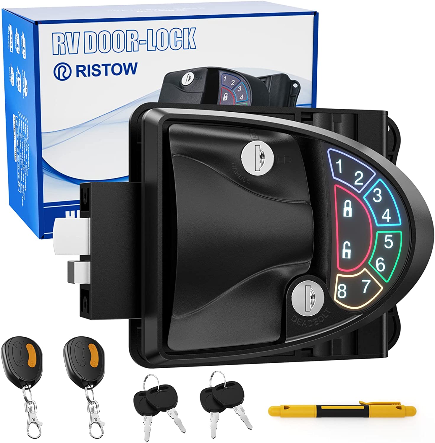 RISTOW 100 Metal RV Door Lock RV Door Latch Keyless Entry, 2 Remote