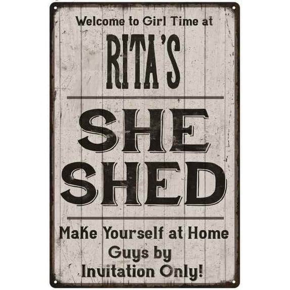 RITA'S She Shed Sign Lady Cave Gift 8 x 12 High Gloss Metal 208120082107