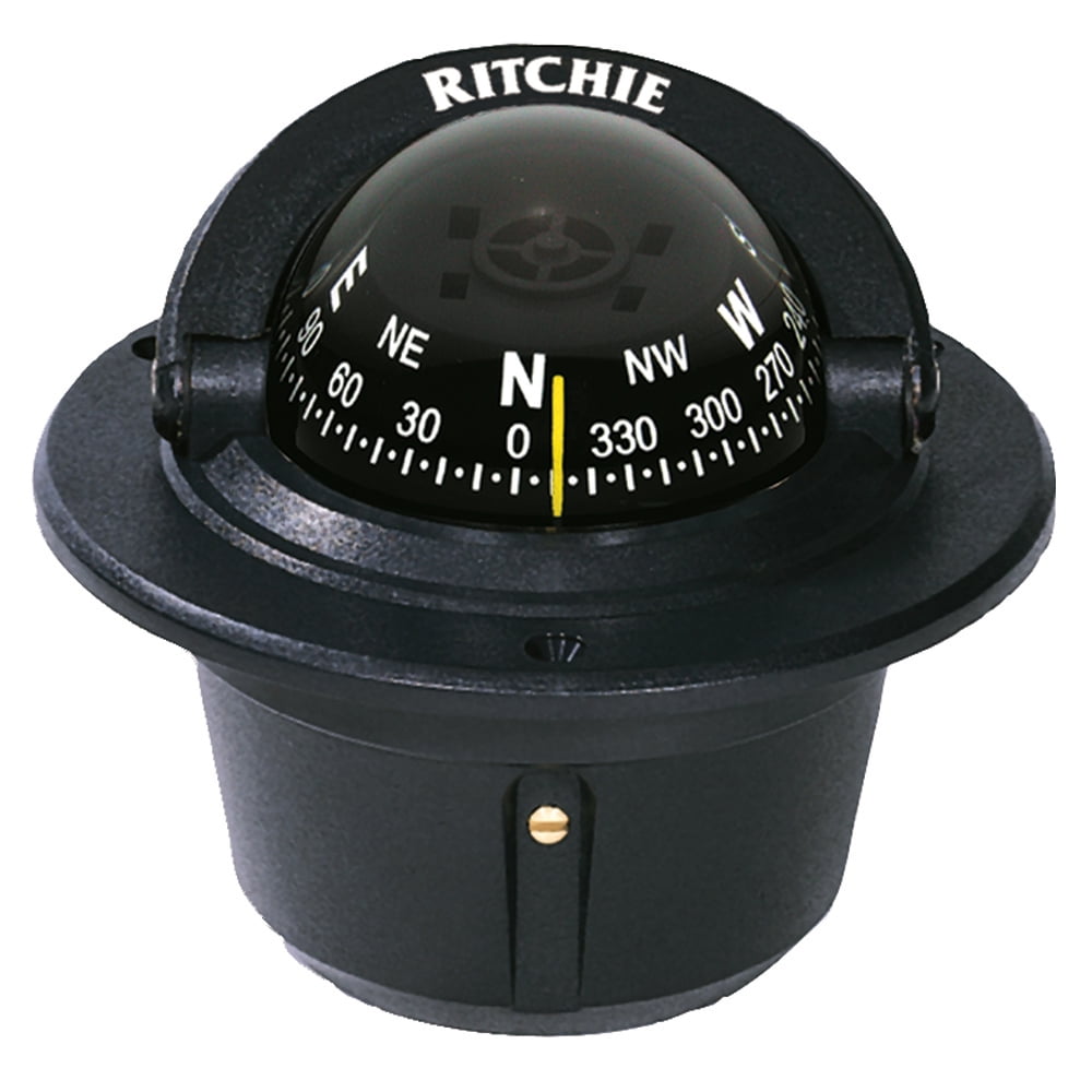 Compact Black Flush Mount Explorer Compass with Green Night Illumination