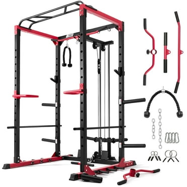 RITFIT All-In-One Squat Rack for Home Gym, PPC02C Multi-Function 1000 LBS Capacity Power Cage with Lat Pulldown, Pulley System, Dip Bar, Landmine & More Power Rack Attachments