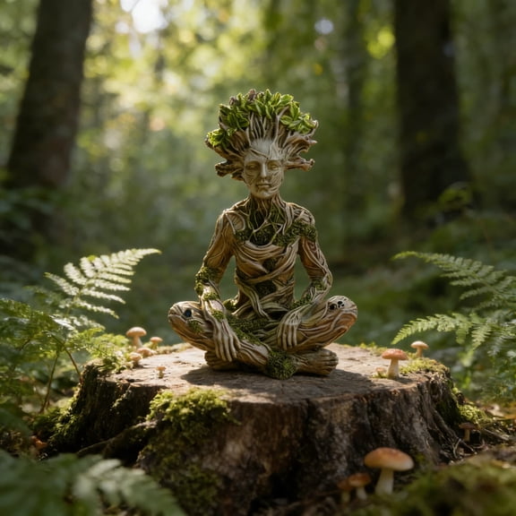 RITIER Meditating Tree Man Resin Figurine, Yoga Patio Home Decor Statue, Nature Inspired Zen Sculpture for Garden Office Meditation