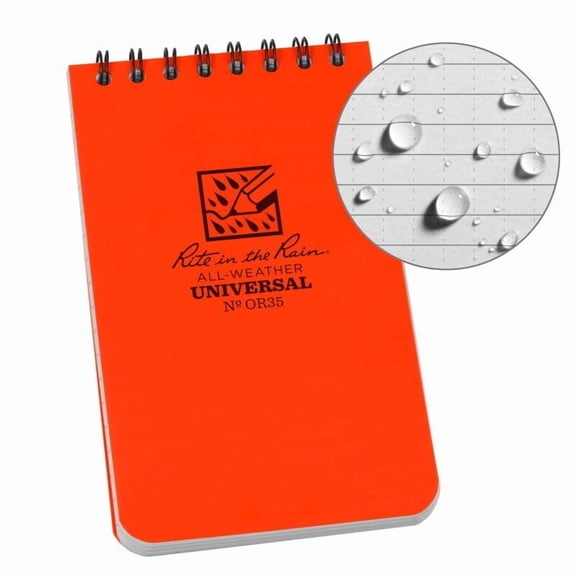 Rite in the Rain All Weather 3x5 Notebook, Orange Polydura Cover, Universal Pattern