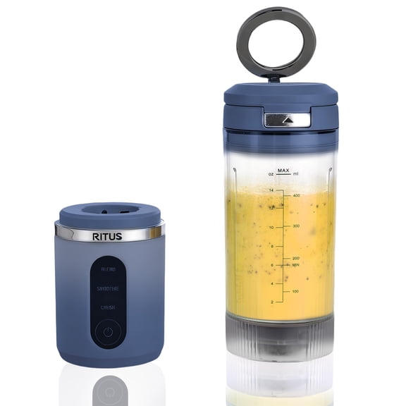 RITUS VORTEX Pro Portable Blender,Personal Blender w/Removable Vessel-for-Smoothies Blend Ice Crush 3 Programs,Cordless 20oz BPA Free Vessel Magnetic-Ring Dishwasher Safe, LeakproofNavy