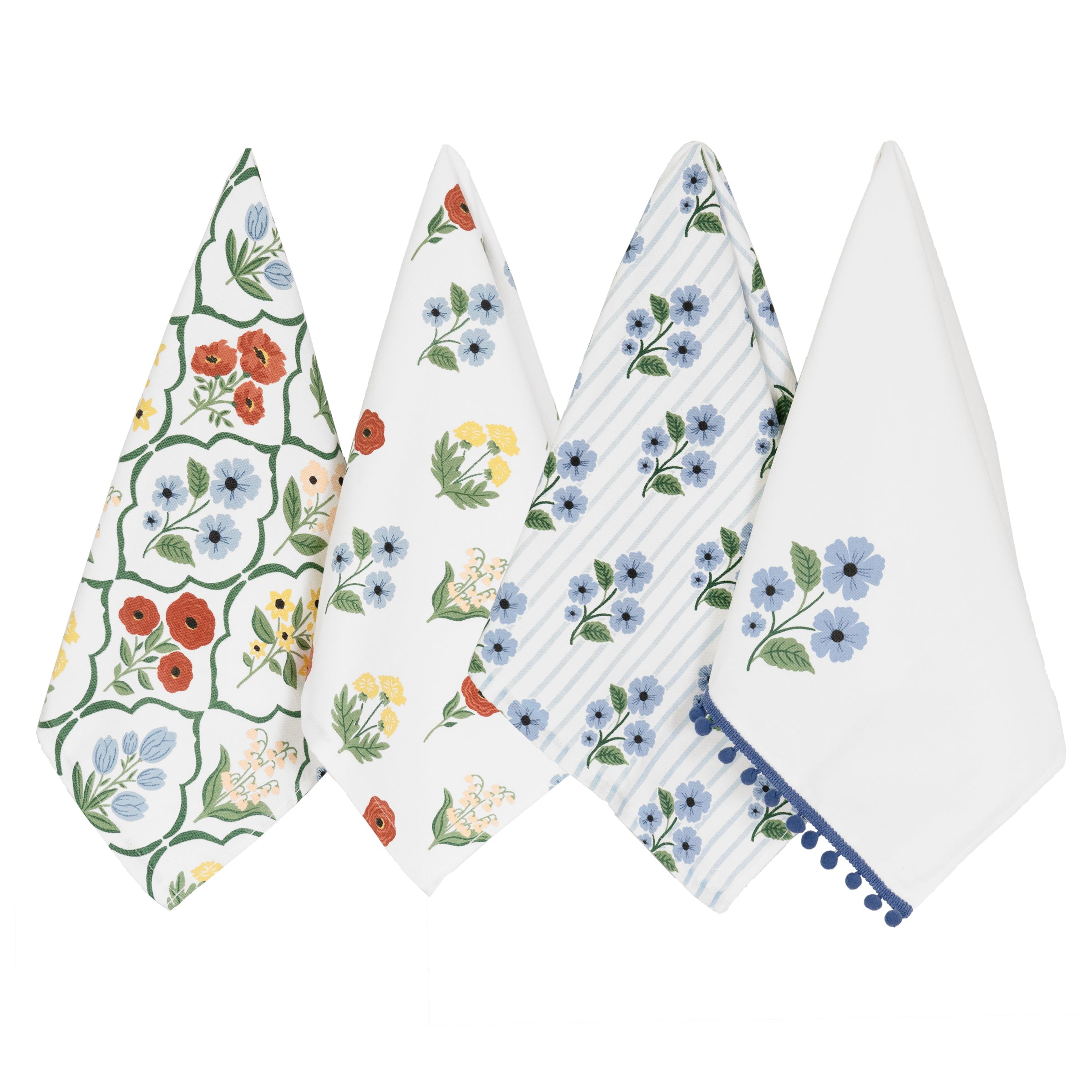 RITZ 100% Cotton Kitchen Towels, Blue Trellis Floral – Absorbent Dish Towels for Drying & Cleaning – Soft & Durable (Set of 4)
