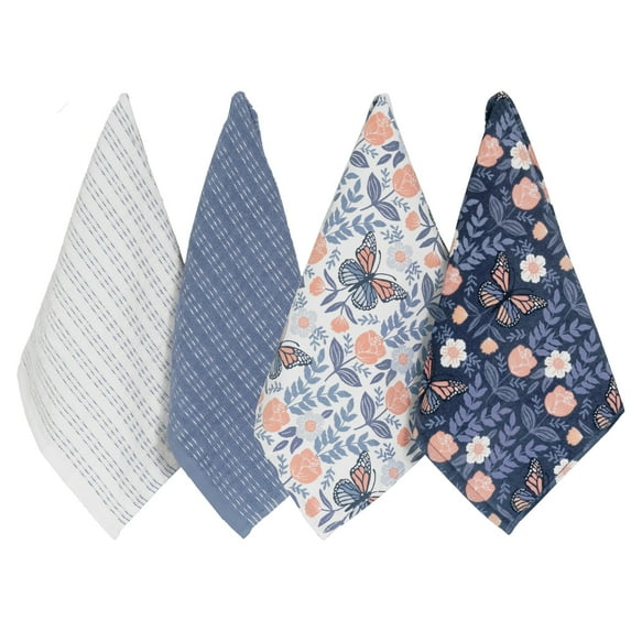 RITZ 100% Cotton Kitchen Towels, Butterfly Spring – Absorbent Dish Towels for Drying & Cleaning – Soft & Durable (Set of 4)