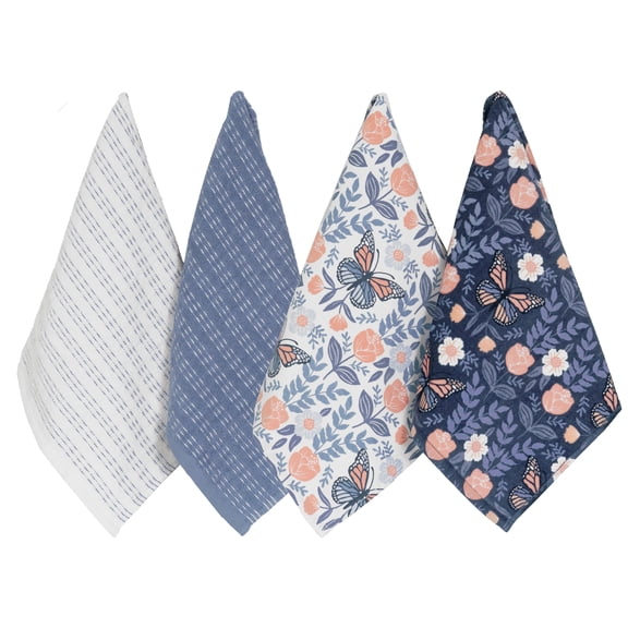 RITZ 100% Cotton Kitchen Towels, Butterfly Spring – Absorbent Dish Towels for Drying & Cleaning – Soft & Durable (Set of 4)