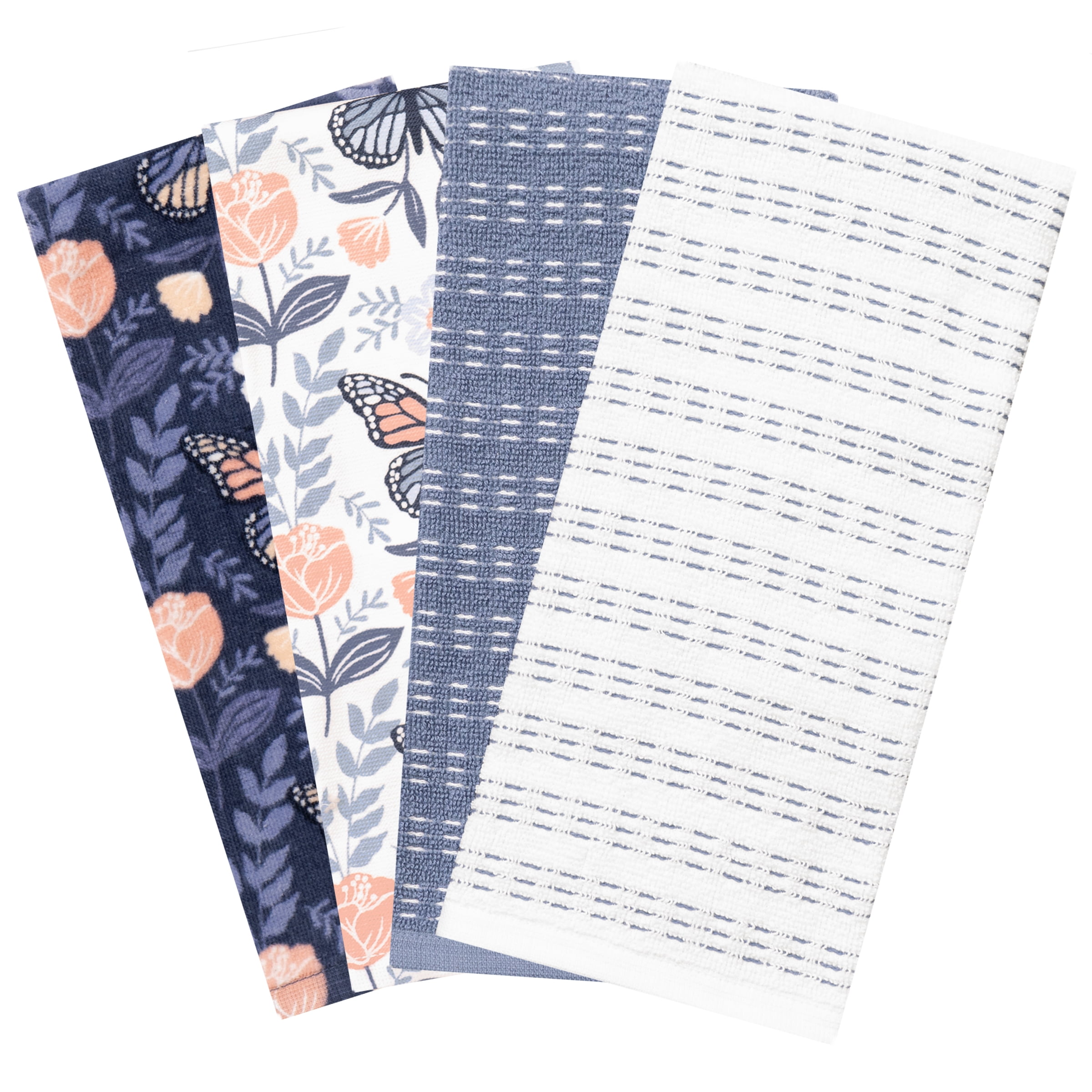 RITZ 100% Cotton Kitchen Towels, Butterfly Spring – Absorbent Dish Towels for Drying & Cleaning – Soft & Durable (Set of 4)