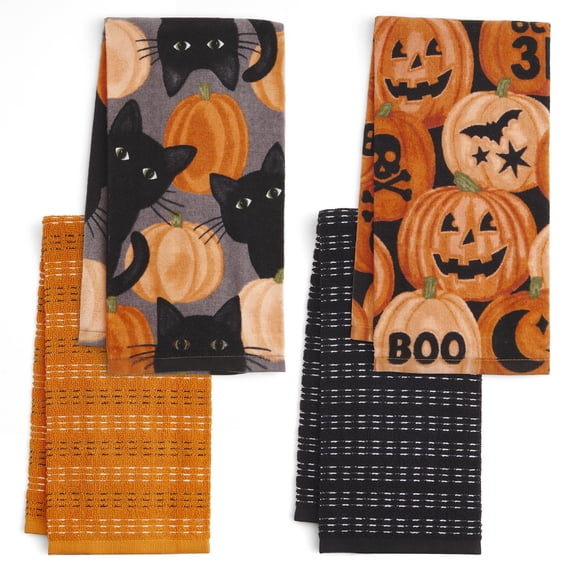 RITZ 100% Cotton Halloween Kitchen Towels, Set of 4, Carved Peepers Dish Towels Set