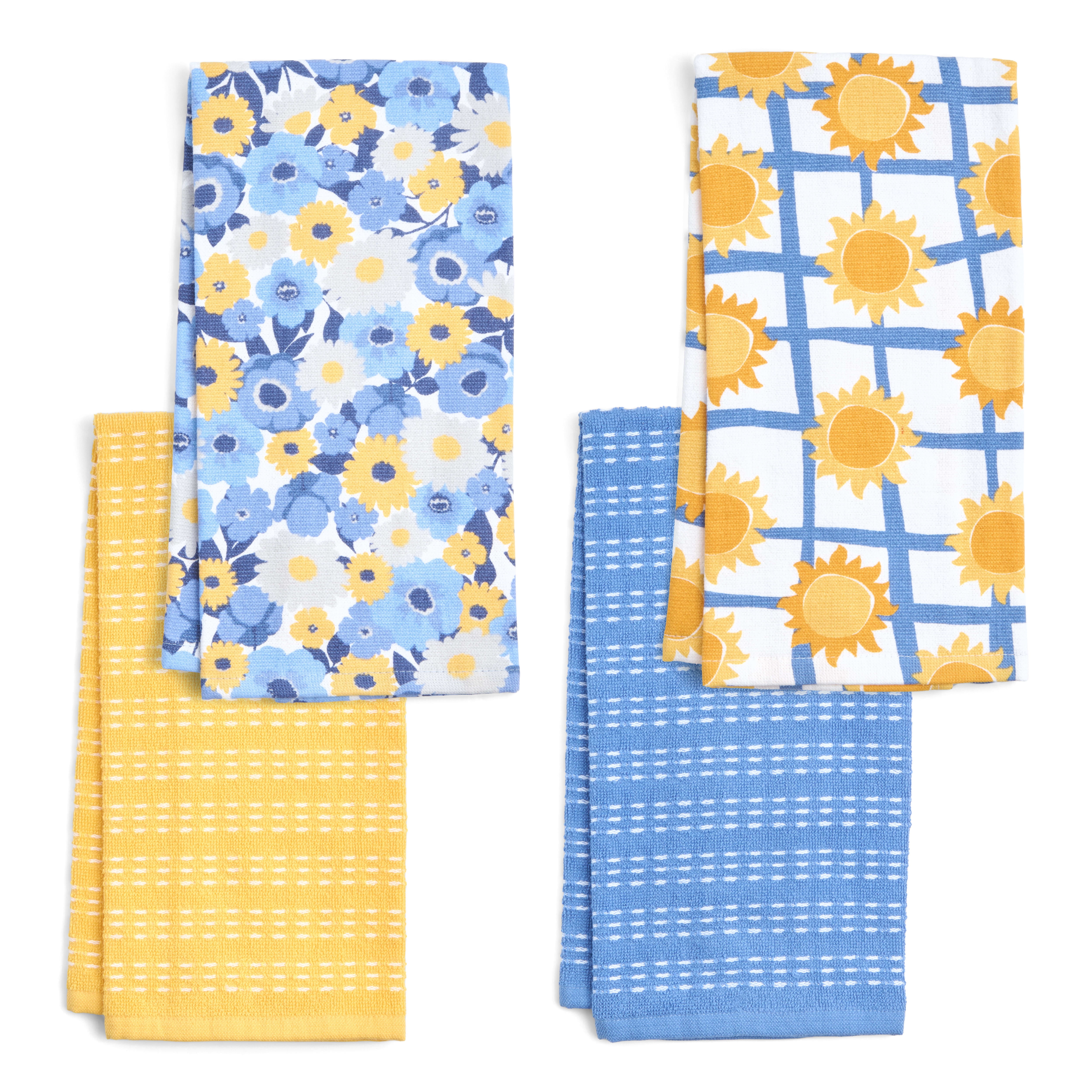 RITZ 100% Cotton Summer Kitchen Towels, Set of 4, Field Le Soleil Dish Towels Set