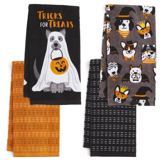 RITZ 100% Cotton Halloween Kitchen Towels, Set of 4, Ghostly Dog Dish Towels Set