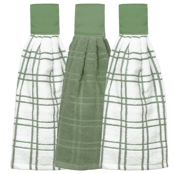 RITZ 3-Pack Solid and Multi Check Tie Towel Set, Juniper