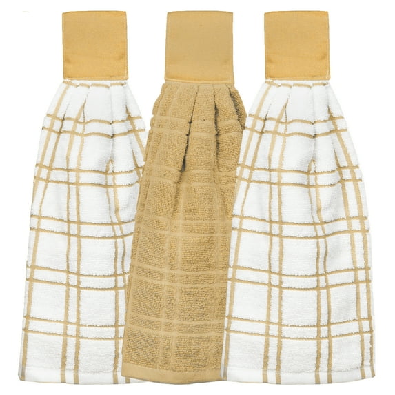 RITZ 3-Pack Solid and Multi Check Tie Towel Set, Straw