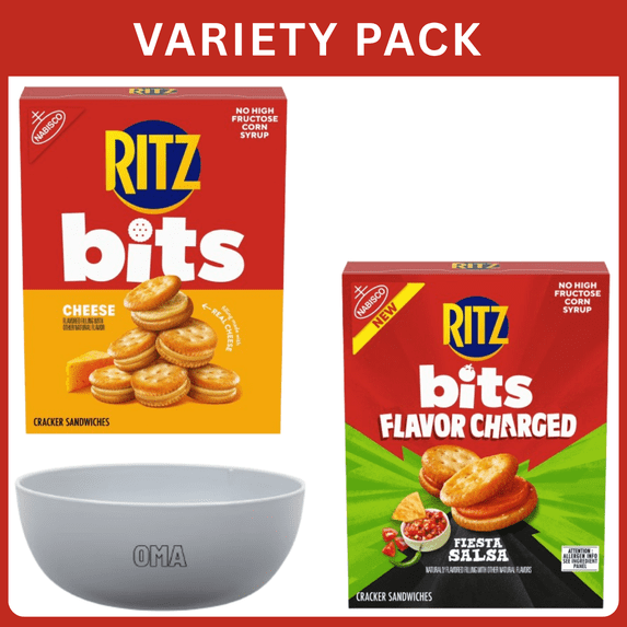 RITZ Bits Cheese & Fiesta Salsa Sandwich Crackers Snack Bundle, 17.6OZ- Total Weight Variety Pack with Bowl by OMA.