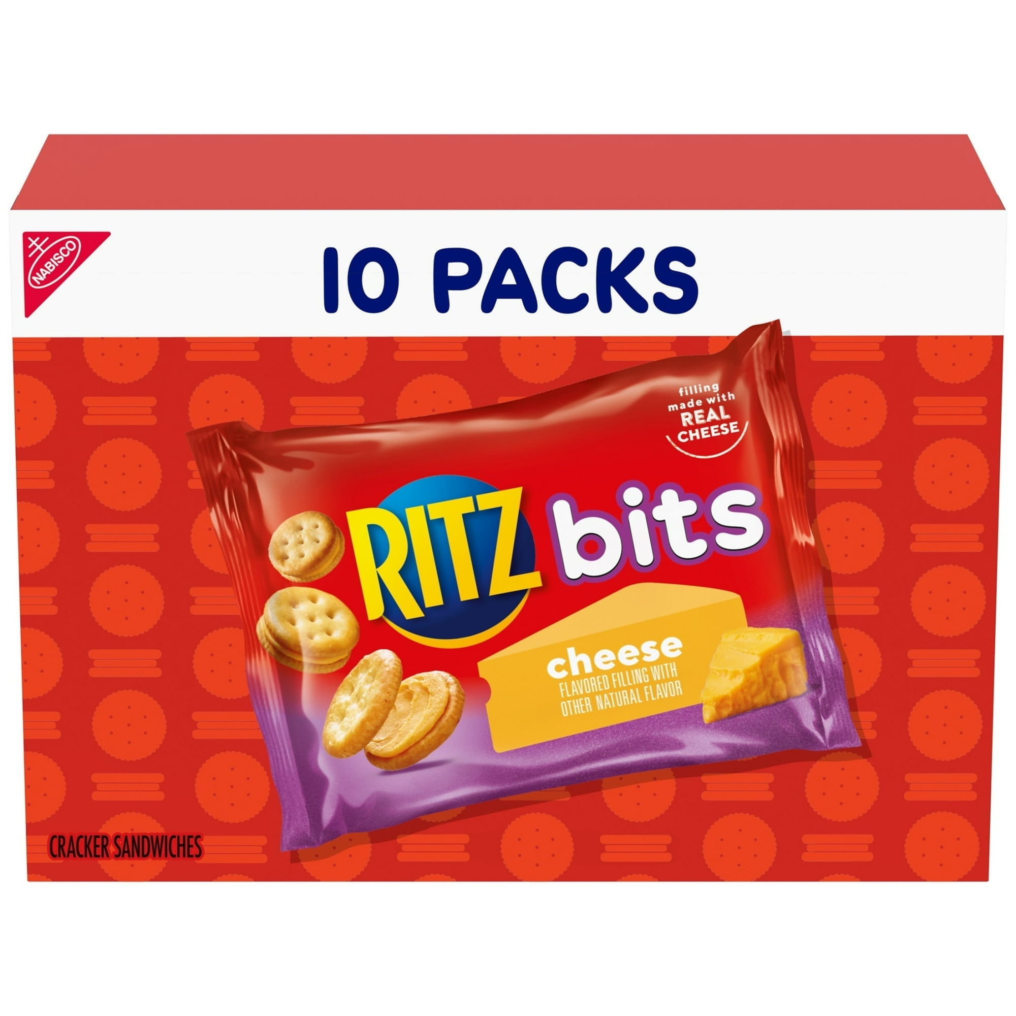 RITZ Bits Cheese Sandwich Crackers, Lunch Snacks, 10 Snack Packs - 2 Pack