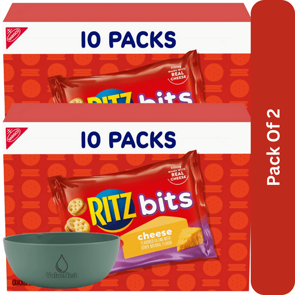 RITZ Bits Cheese Sandwich Crackers, Lunch Snacks, 10 Snack Packs School Snacks, With Olive Green Bowl By ValueNest