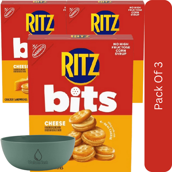 RITZ Bits Cheese Sandwich Crackers, Snacks for Kids and Adults, Lunch Snacks, 8.8 oz-3pk, With Olive Green Bowl By ValueNest
