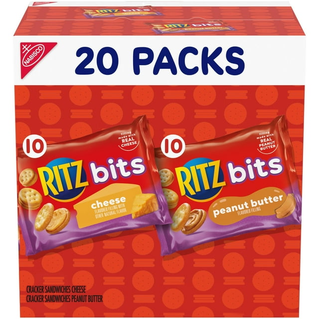 RITZ Bits Cheese and DPF11 RITZ Bits Peanut Butter Sandwich Crackers Variety Pack, Lunch Snacks, 20 Snack Packs