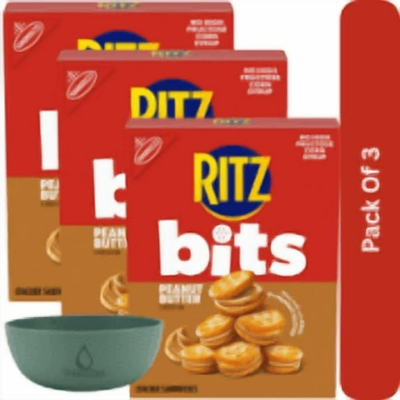 RITZ Bits Peanut Butter Sandwich Crackers, Snacks for Kids and Adults, Lunch Snacks, 8.8 oz-3pk, With Olive Green Bowl By ValueNest