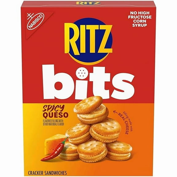RITZ Bits Spicy Queso Cheese Sandwich Crackers, Snacks for Kids and Adults, Lunch Snacks, 8.8 oz