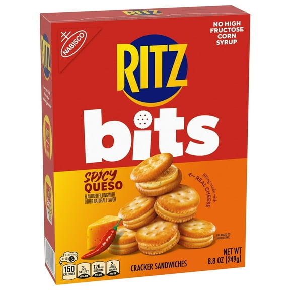 RITZ Bits Spicy Queso Cheese Sandwich Crackers, Snacks for Kids and Adults, Lunch Snacks, 8.8 oz