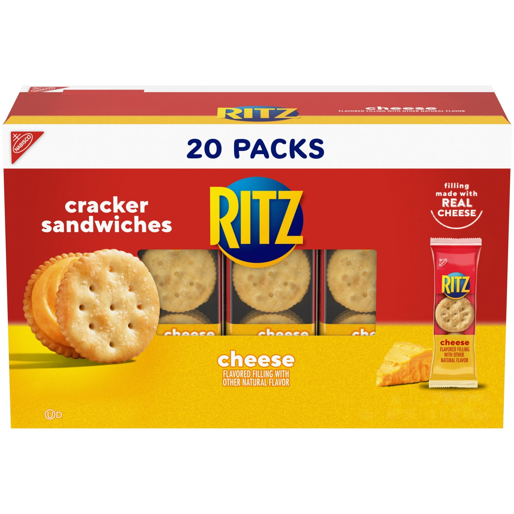RITZ Cheese Sandwich Crackers, Lunch Snacks, 20 Snack Packs (6 Crackers Per Pack) - 2 Pack