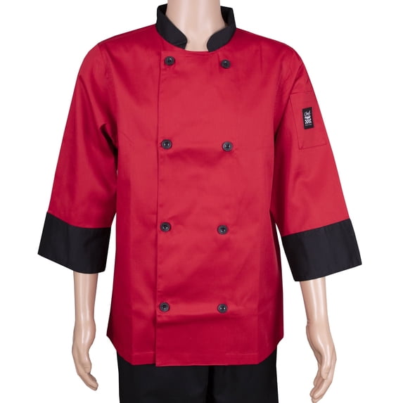 RITZ Chef Revival Fresh Chef's Jacket, 3/4 Sleeves, Red w/Black, 8 Chef Logo Buttons, XL