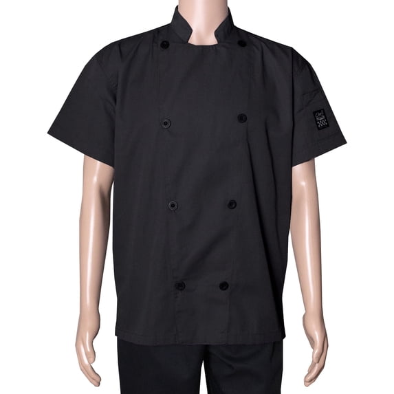 RITZ Chef Revival Performance Series Jacket, Short Sleeve, Black, 8 Chef Logo Buttons, 2X