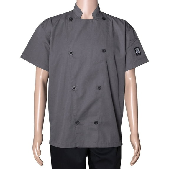 RITZ Chef Revival Performance Series Jacket, Short Sleeve, Grey, 8 Chef Logo Buttons, XL