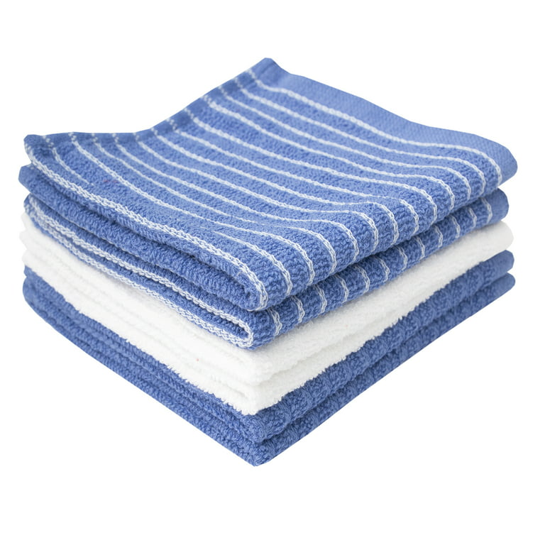 Ritz Light Blue Cotton Terry Horizontal Stripe Bar Mop Kitchen Towel Set of 4