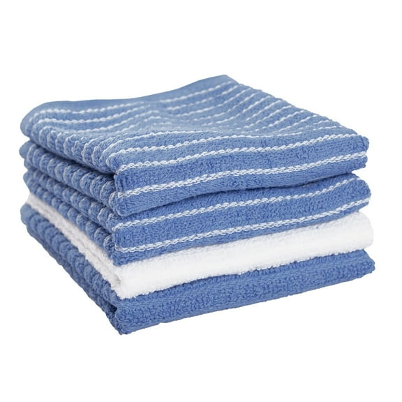 RITZ Cotton Terry Horizontal Stripe Bar Mop Kitchen Towel Set, 4-Pack, 16" x 18", Light Blue