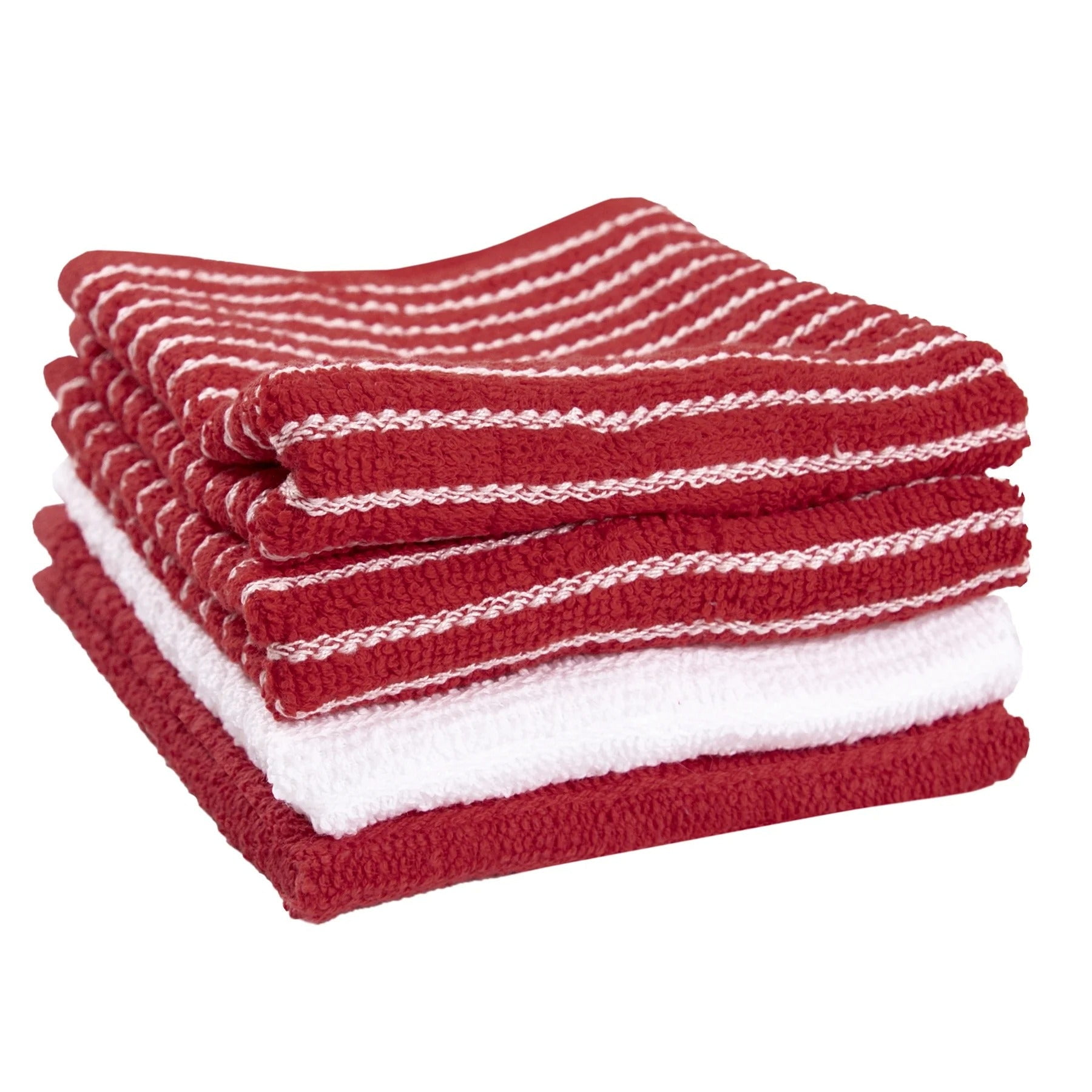 Red and White Cotton Terry Stripe Kitchen Towel Set, 4-Pack