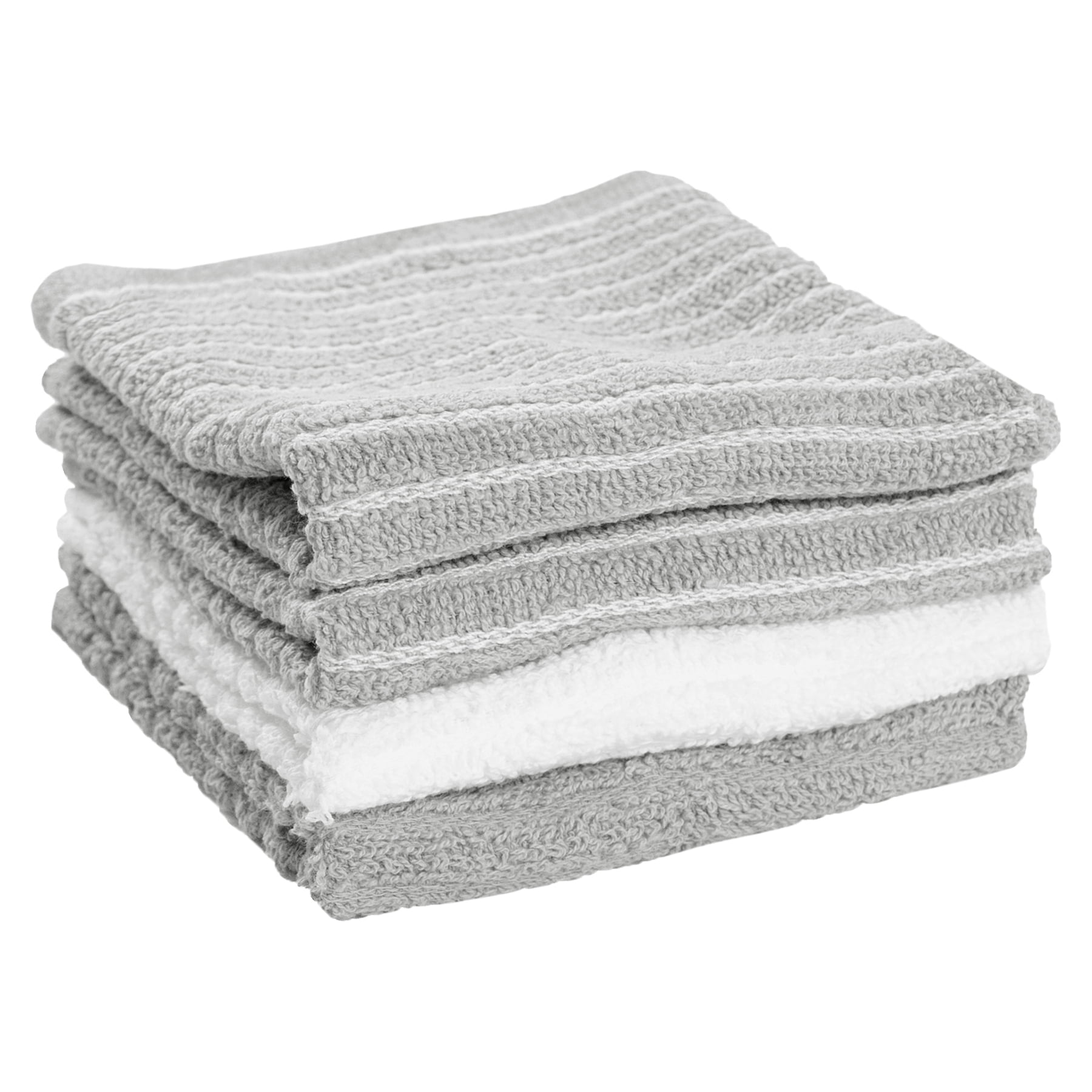 Gray and White Cotton Terry Kitchen Towel Set, 16" x 18"