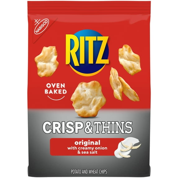 RITZ Crisp and Thins Original with Creamy Onion and Sea Salt Chips, Party Snacks, 7.1 oz