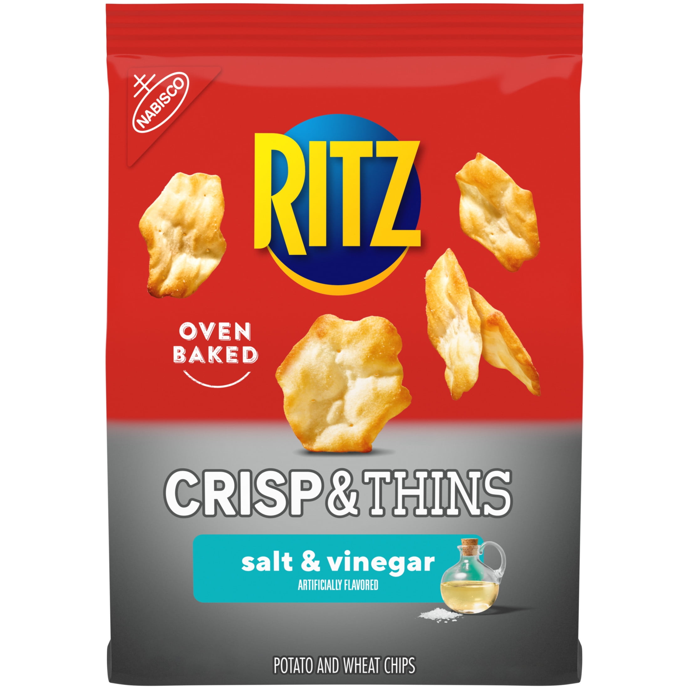 RITZ Crisp and Thins Salt and Vinegar Chips, Party Snacks, 7.1 oz