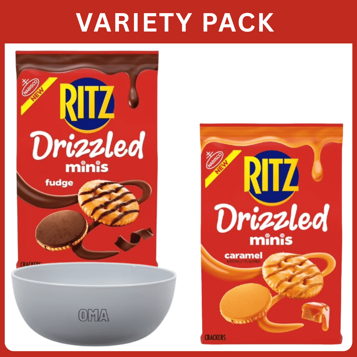 RITZ Drizzled Minis Caramel & Fudge Crackers Sweet & Salty Snack