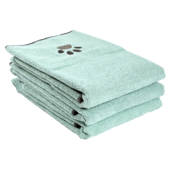 RITZ Embroidered Microfiber Pet Towel, Small, Set of Three, Spa Blue