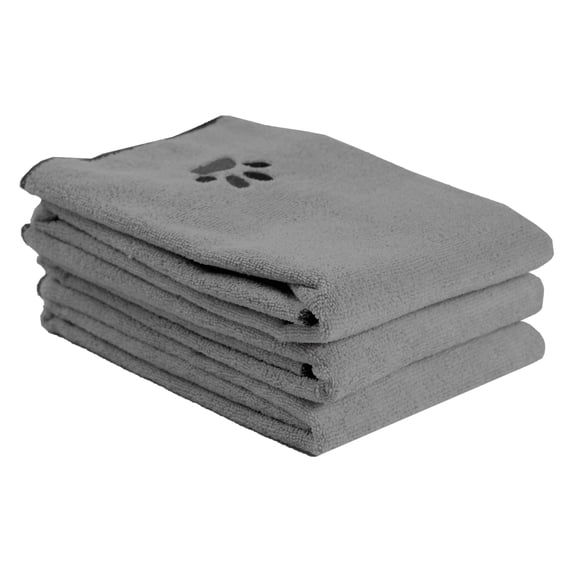 RITZ Embroidered Microfiber Pet Towel, Small, Set of Three, Spa Grey