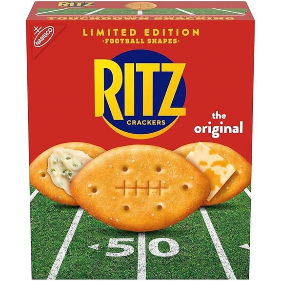 RITZ Football Shapes Original Crackers, Snacks for Kids and Adults, Party Snacks, Limited Edition, 12.3 oz