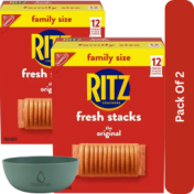 RITZ Fresh Stacks Original Crackers, Travel Snacks, Family Size, 17.8 oz (12 Multi Snack Packs)-2pk, With Olive Green Bowl By ValueNest