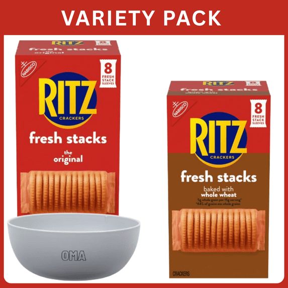 RITZ Fresh Stacks Whole Wheat & Original Crackers Snack Bundle, 23.4 Oz Total Weight ,Variety Pack with Bowl by OMA.
