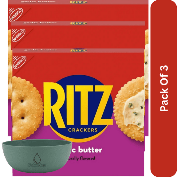 RITZ Garlic Butter Crackers, Snacks for Kids and Adults, 13.7 oz Lunch Snacks, With Olive Green Bowl By ValueNest