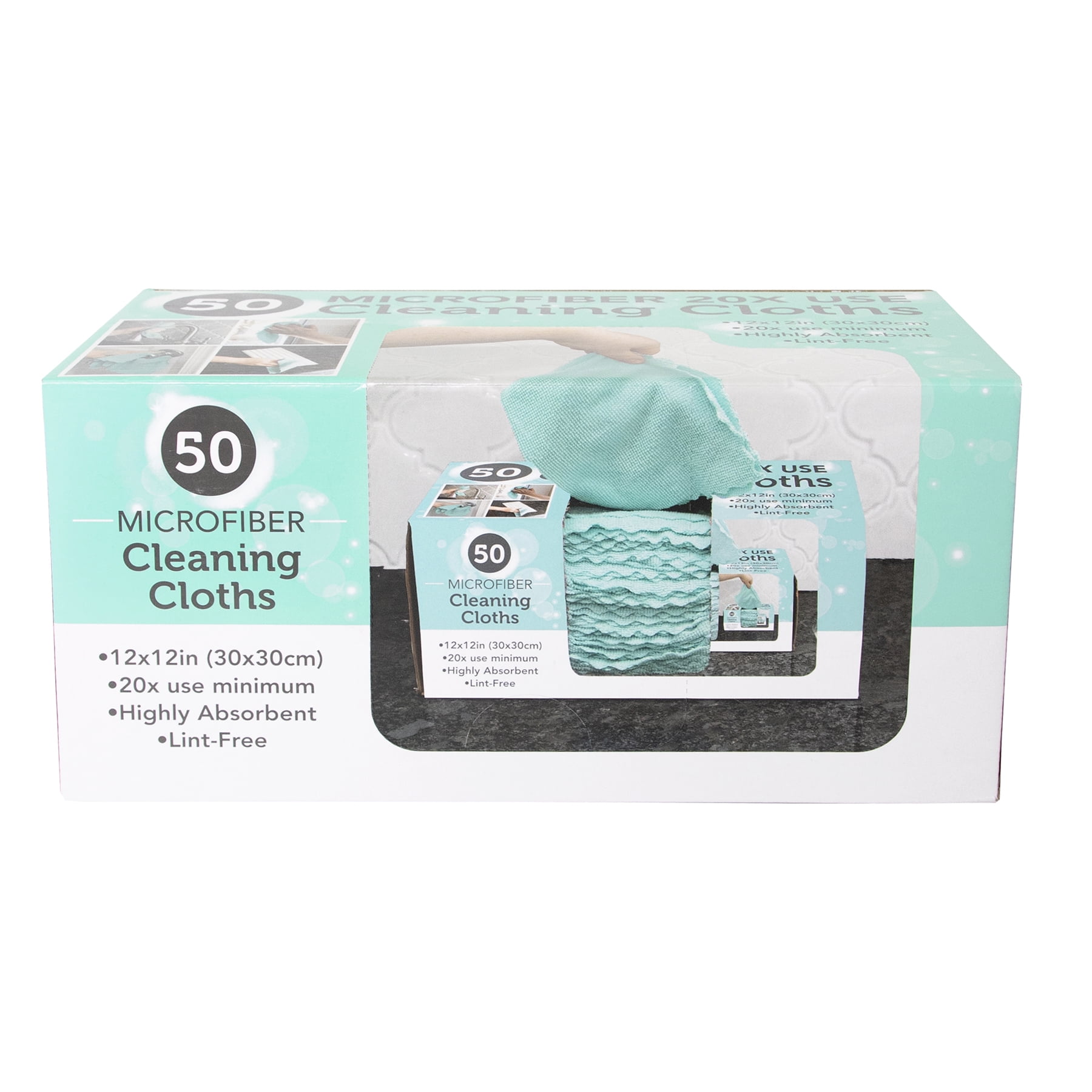 Mint Microfiber 12x12 Inch Cleaning Cloths 50-Pack