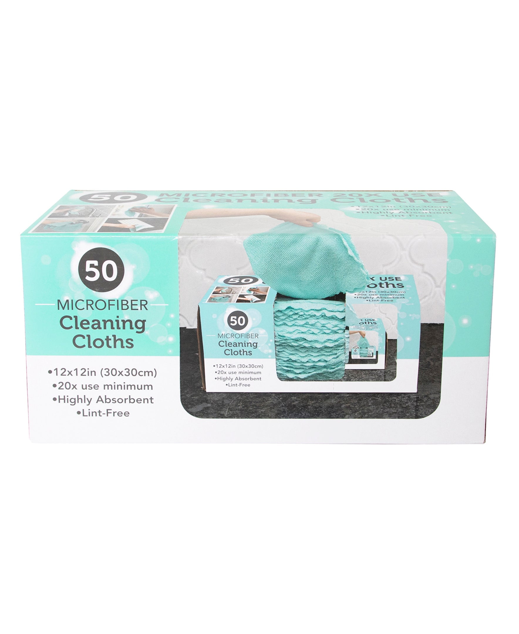 Mint Microfiber 12x12 Inch Cleaning Cloths 50-Pack
