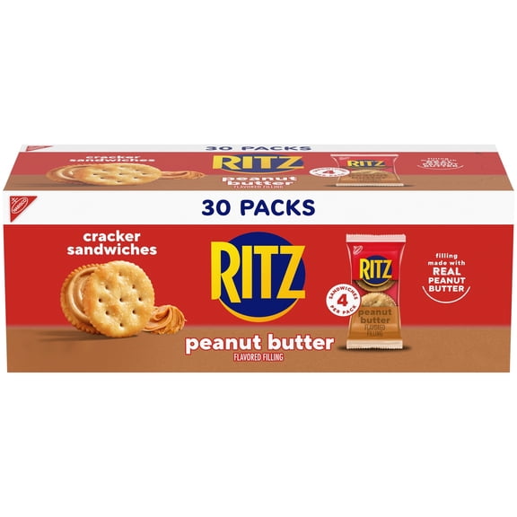 RITZ Peanut Butter Sandwich Crackers, Lunch Snacks, 30 Snack Packs (4 Crackers Per Pack)