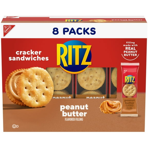 RITZ Peanut Butter Sandwich Crackers, Lunch Snacks, 8 Snack Packs (6 Crackers Per Pack)