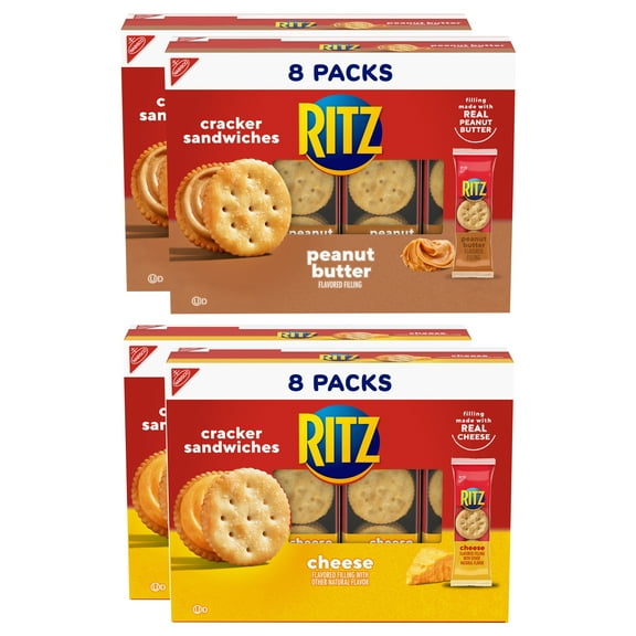 RITZ Peanut Butter and Cheese Sandwich Crackers Variety Pack, Lunch Snacks, 32 Snack Packs