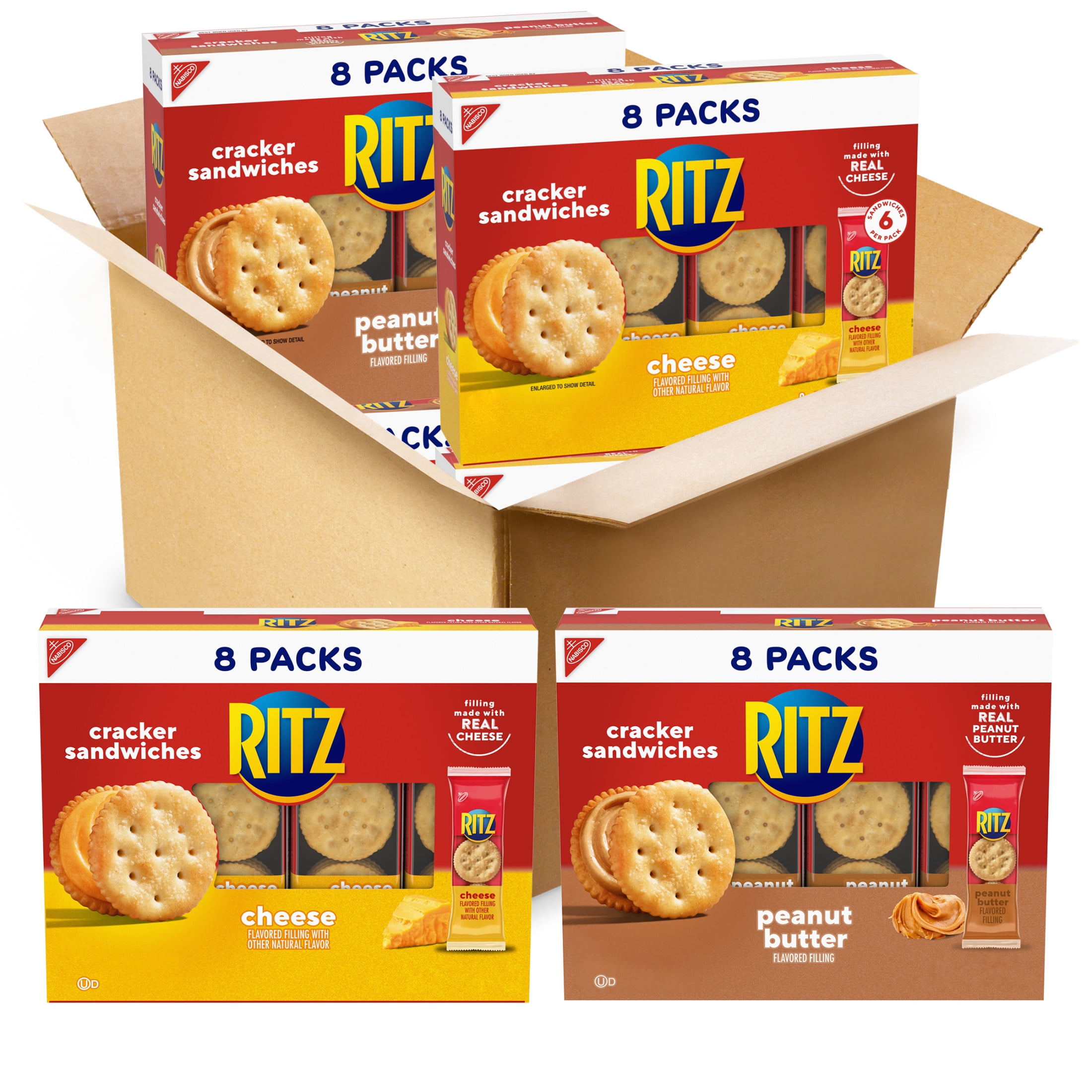 RITZ Peanut Butter and Cheese Sandwich Crackers Variety Pack, Lunch Snacks, 32 Snack Packs