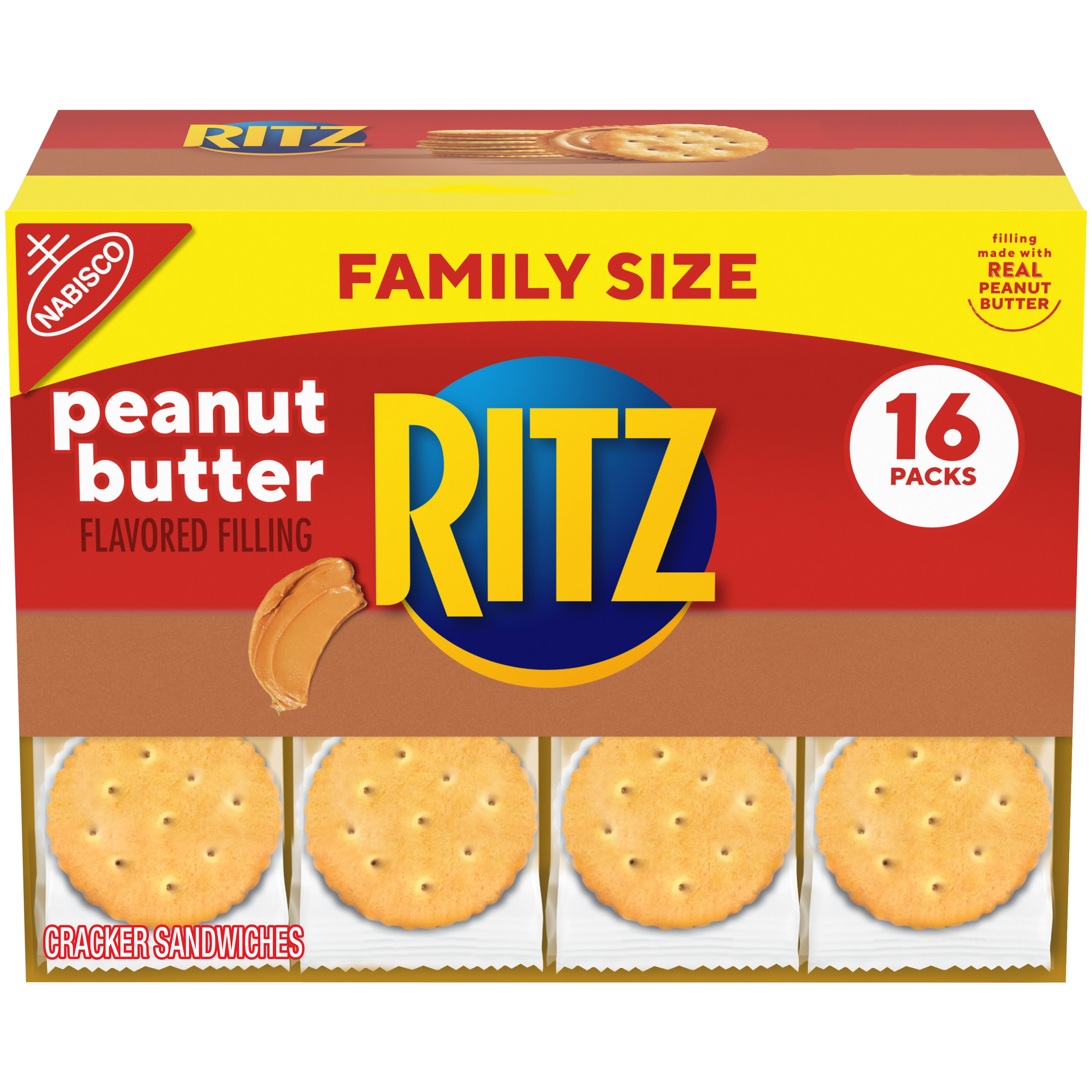 RITZ Peanut Butter Sandwich Crackers, Family Size, 16 - 1.38 oz Packs - image 1 of 13